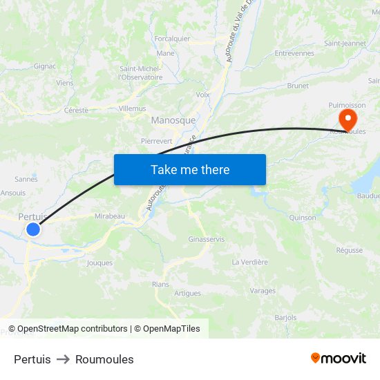 Pertuis to Roumoules map