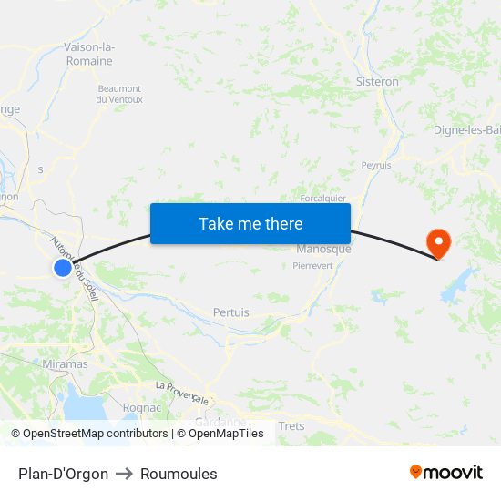 Plan-D'Orgon to Roumoules map