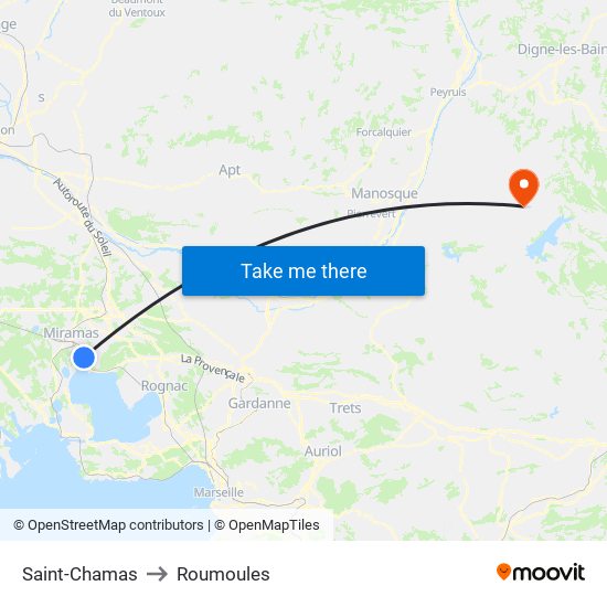 Saint-Chamas to Roumoules map