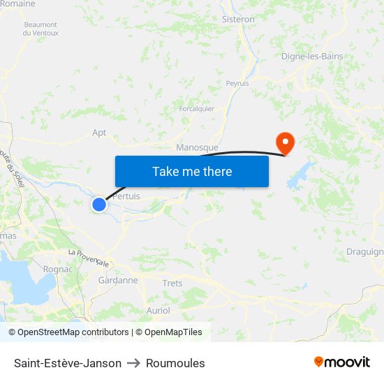 Saint-Estève-Janson to Roumoules map