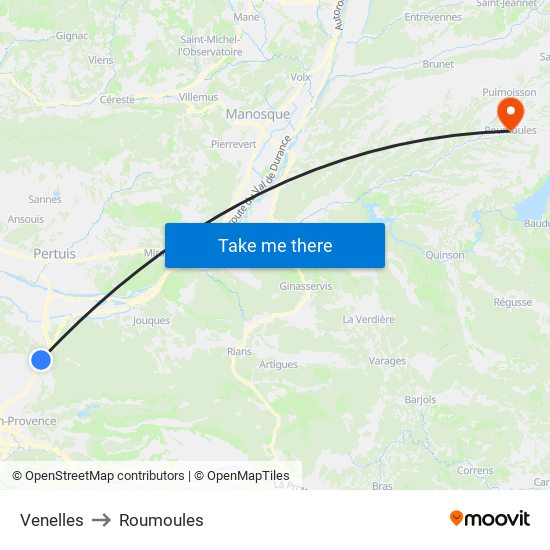Venelles to Roumoules map