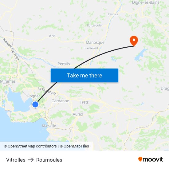 Vitrolles to Roumoules map
