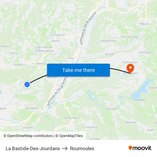 La Bastide-Des-Jourdans to Roumoules map
