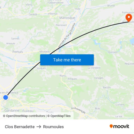 Clos Bernadette to Roumoules map