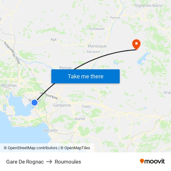 Gare De Rognac to Roumoules map