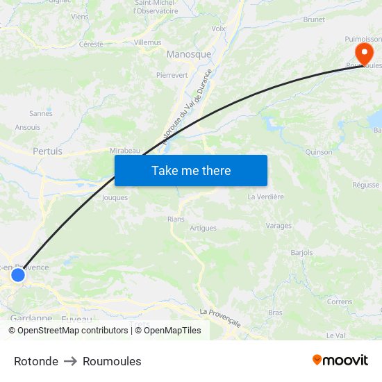 Rotonde to Roumoules map