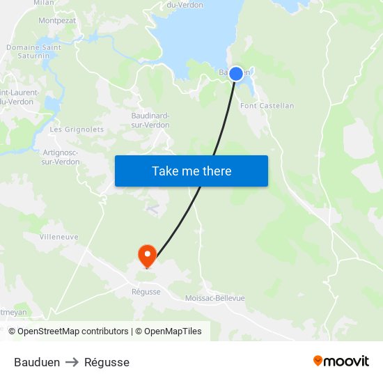 Bauduen to Régusse map