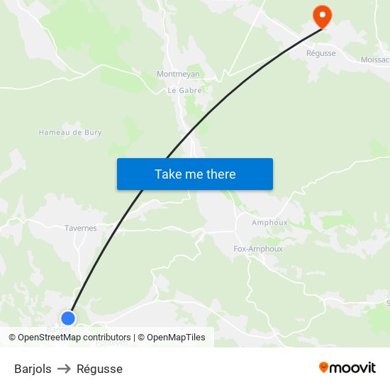 Barjols to Régusse map