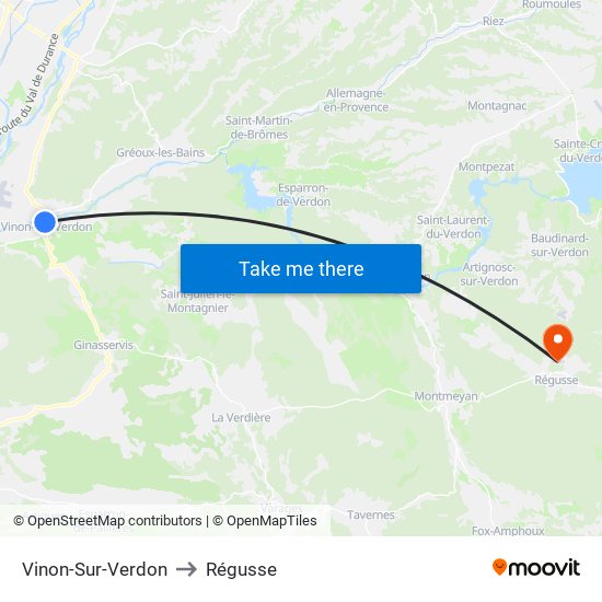 Vinon-Sur-Verdon to Régusse map