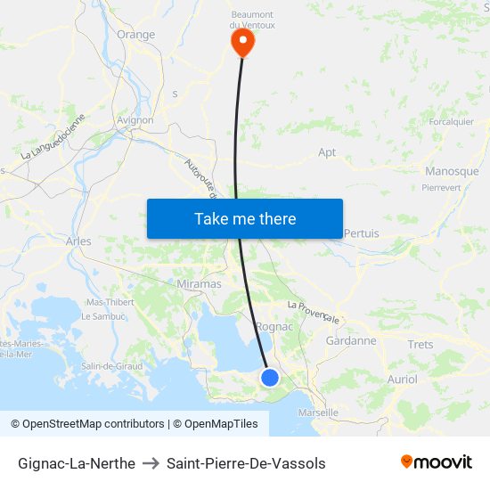 Gignac-La-Nerthe to Saint-Pierre-De-Vassols map