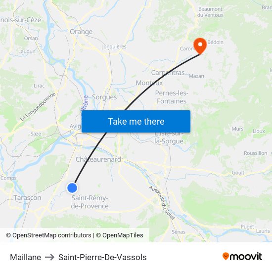Maillane to Saint-Pierre-De-Vassols map