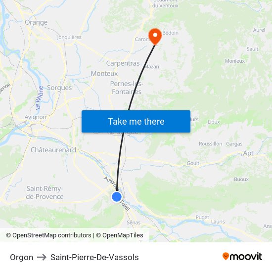 Orgon to Saint-Pierre-De-Vassols map