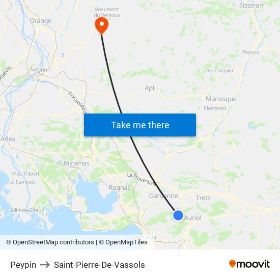 Peypin to Saint-Pierre-De-Vassols map