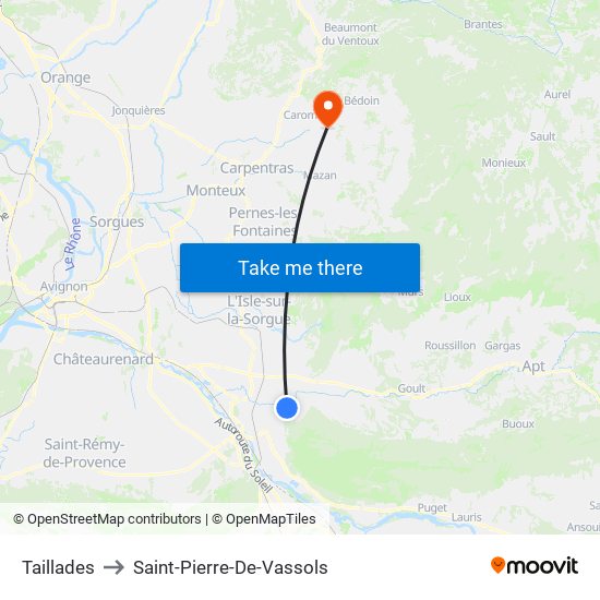 Taillades to Saint-Pierre-De-Vassols map