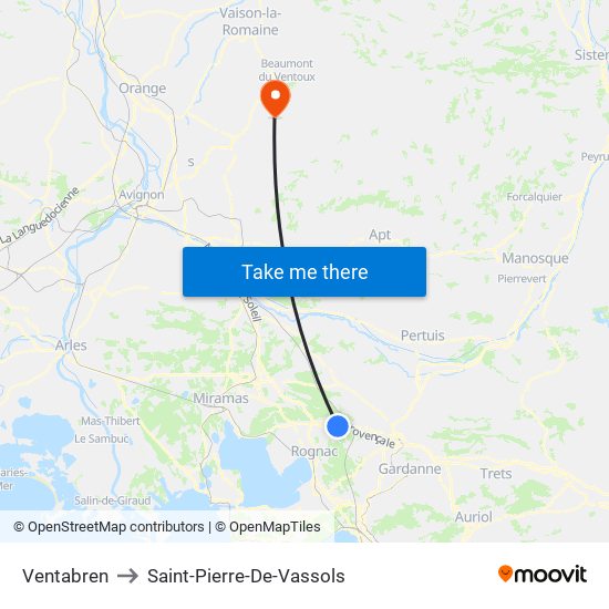 Ventabren to Saint-Pierre-De-Vassols map