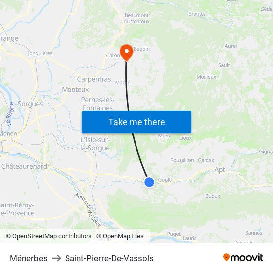 Ménerbes to Saint-Pierre-De-Vassols map