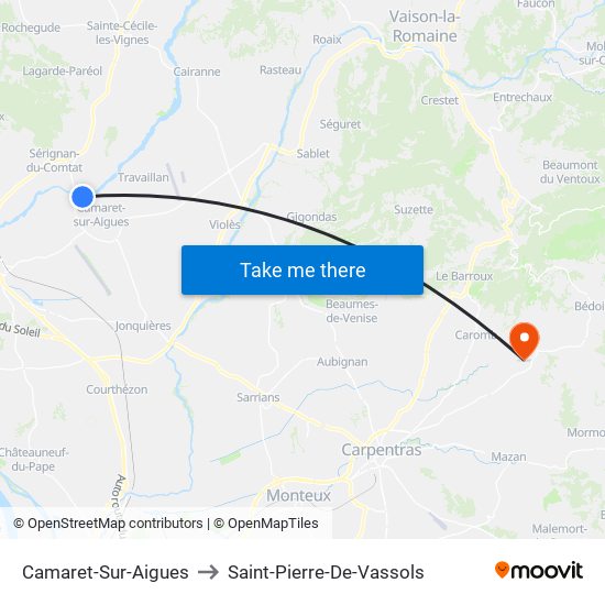 Camaret-Sur-Aigues to Saint-Pierre-De-Vassols map