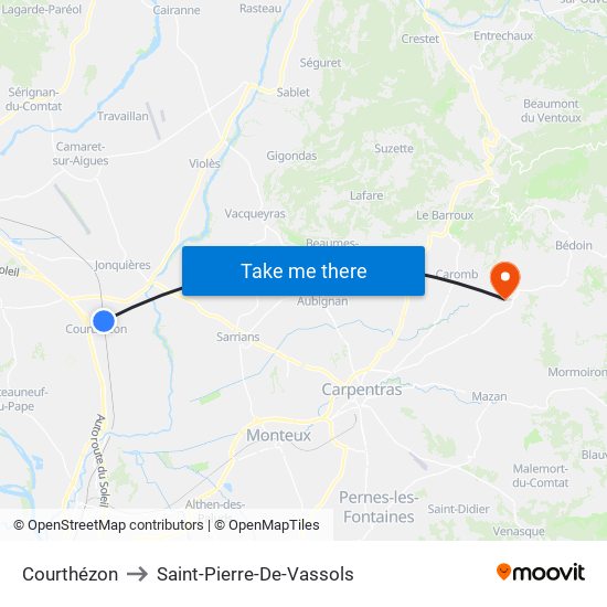 Courthézon to Saint-Pierre-De-Vassols map