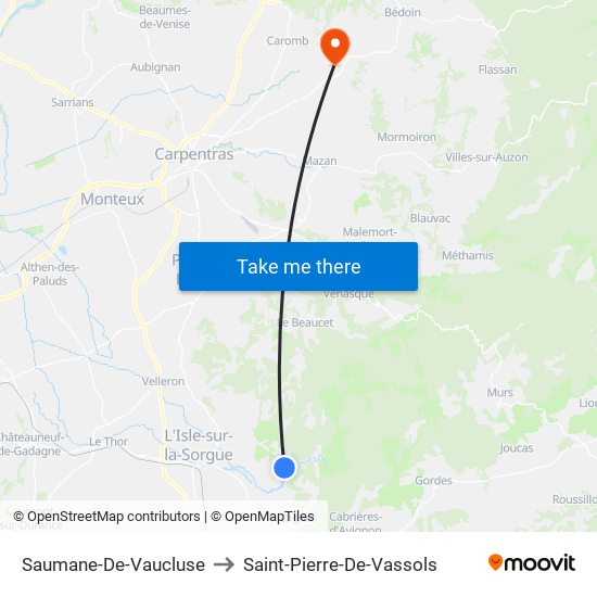 Saumane-De-Vaucluse to Saint-Pierre-De-Vassols map