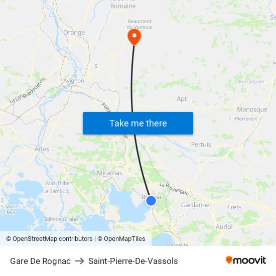 Gare De Rognac to Saint-Pierre-De-Vassols map