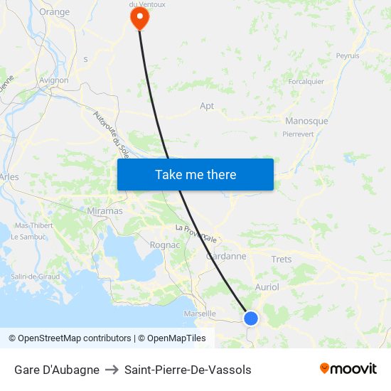 Gare D'Aubagne to Saint-Pierre-De-Vassols map