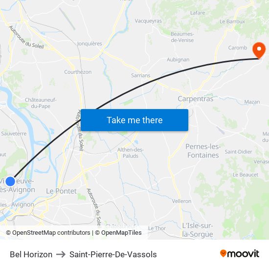 Bel Horizon to Saint-Pierre-De-Vassols map