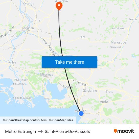 Métro Estrangin to Saint-Pierre-De-Vassols map