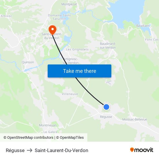 Régusse to Saint-Laurent-Du-Verdon map