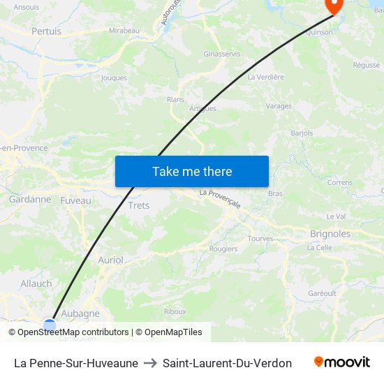 La Penne-Sur-Huveaune to Saint-Laurent-Du-Verdon map