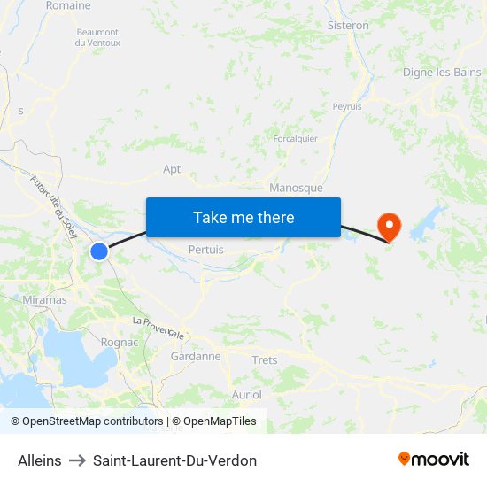 Alleins to Saint-Laurent-Du-Verdon map