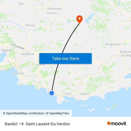 Bandol to Saint-Laurent-Du-Verdon map