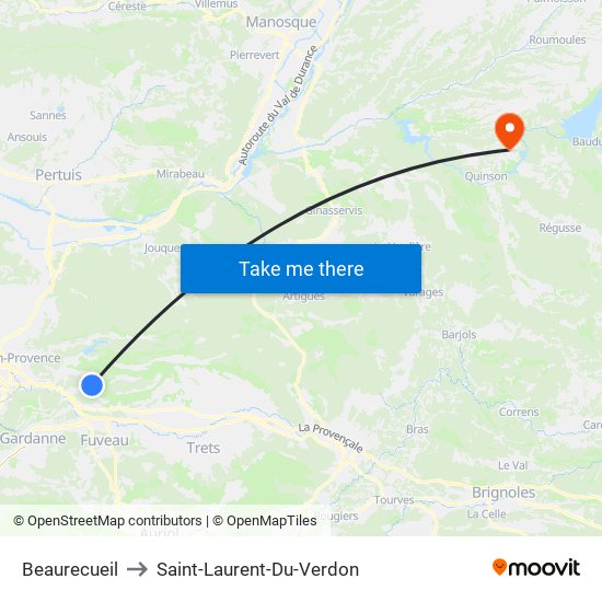 Beaurecueil to Saint-Laurent-Du-Verdon map