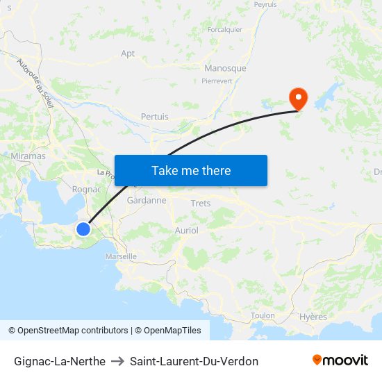 Gignac-La-Nerthe to Saint-Laurent-Du-Verdon map