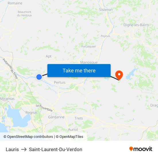 Lauris to Saint-Laurent-Du-Verdon map