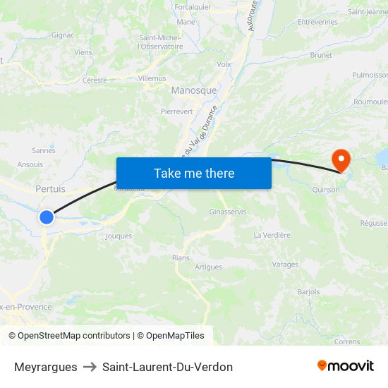 Meyrargues to Saint-Laurent-Du-Verdon map