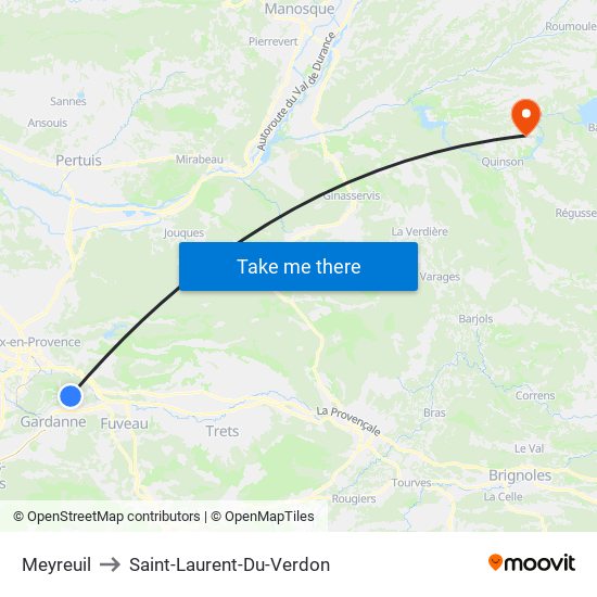 Meyreuil to Saint-Laurent-Du-Verdon map