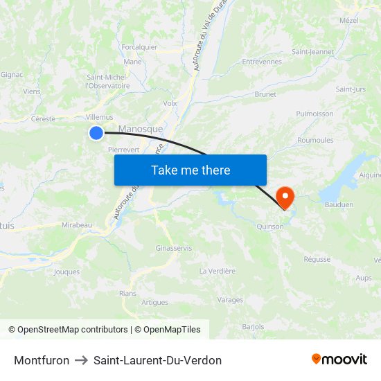 Montfuron to Saint-Laurent-Du-Verdon map