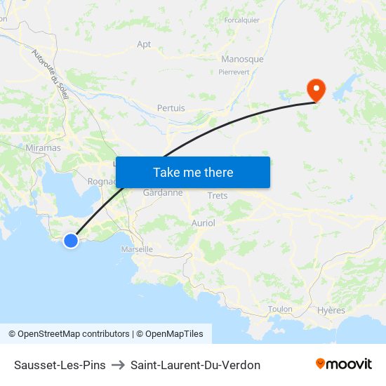 Sausset-Les-Pins to Saint-Laurent-Du-Verdon map