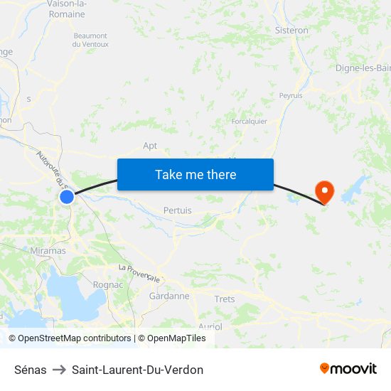 Sénas to Saint-Laurent-Du-Verdon map