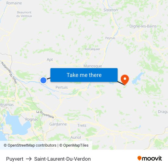 Puyvert to Saint-Laurent-Du-Verdon map