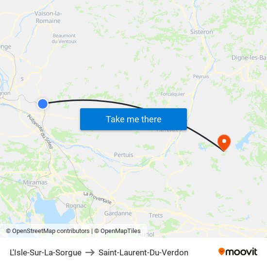 L'Isle-Sur-La-Sorgue to Saint-Laurent-Du-Verdon map