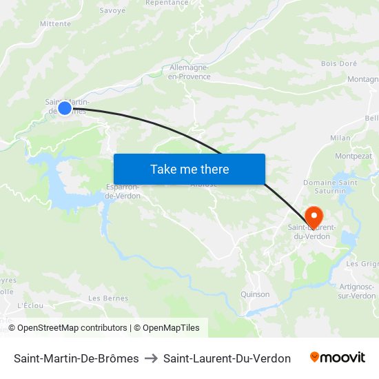 Saint-Martin-De-Brômes to Saint-Laurent-Du-Verdon map