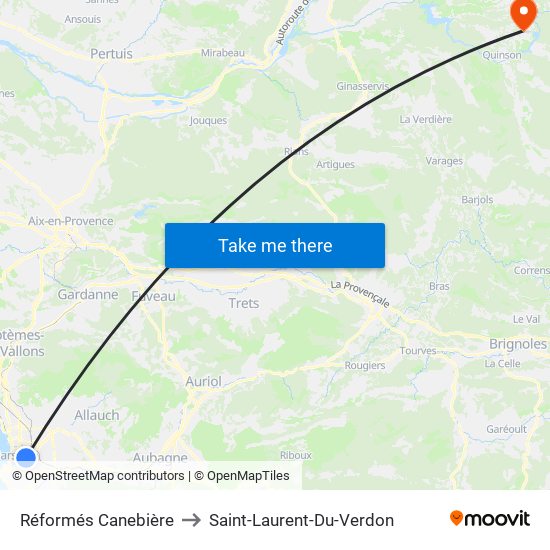 Réformés Canebière to Saint-Laurent-Du-Verdon map