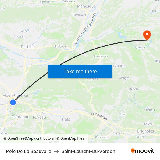 Pôle De La Beauvalle to Saint-Laurent-Du-Verdon map