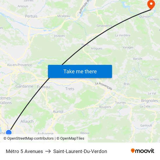 Métro 5 Avenues to Saint-Laurent-Du-Verdon map