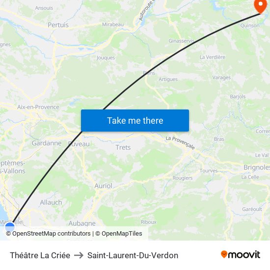 Théâtre La Criée to Saint-Laurent-Du-Verdon map