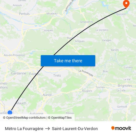 Métro La Fourragère to Saint-Laurent-Du-Verdon map