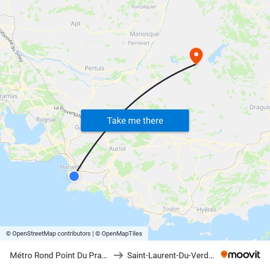 Métro Rond Point Du Prado to Saint-Laurent-Du-Verdon map