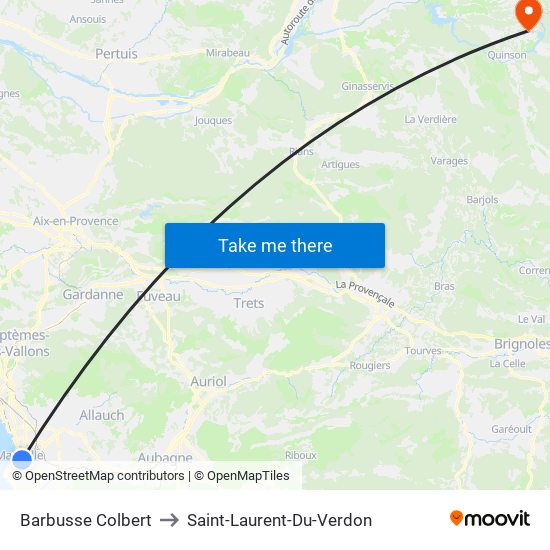 Barbusse Colbert to Saint-Laurent-Du-Verdon map