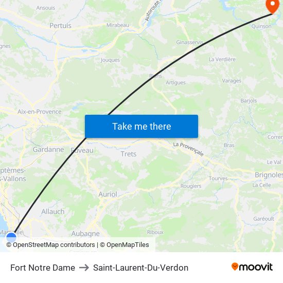 Fort Notre Dame to Saint-Laurent-Du-Verdon map